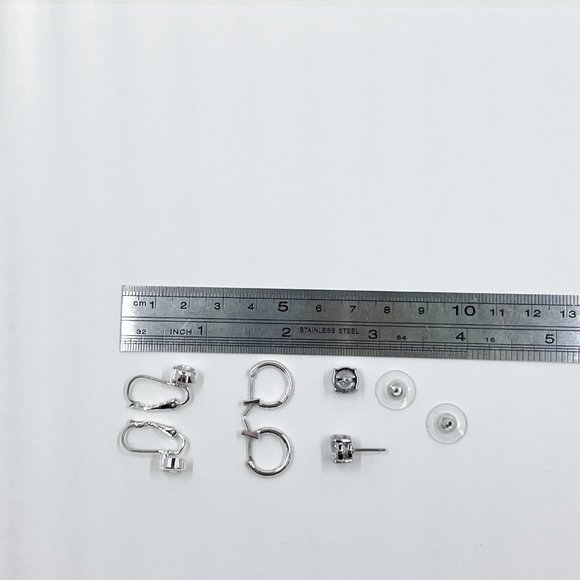 3 Pairs Shiny Silver Tone Post, Hinged Hoop, and Leaver Back Earrings - Picture 4 of 5